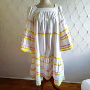 Ethnic Dress • White • Pink & Yellow • Size Small/Medium